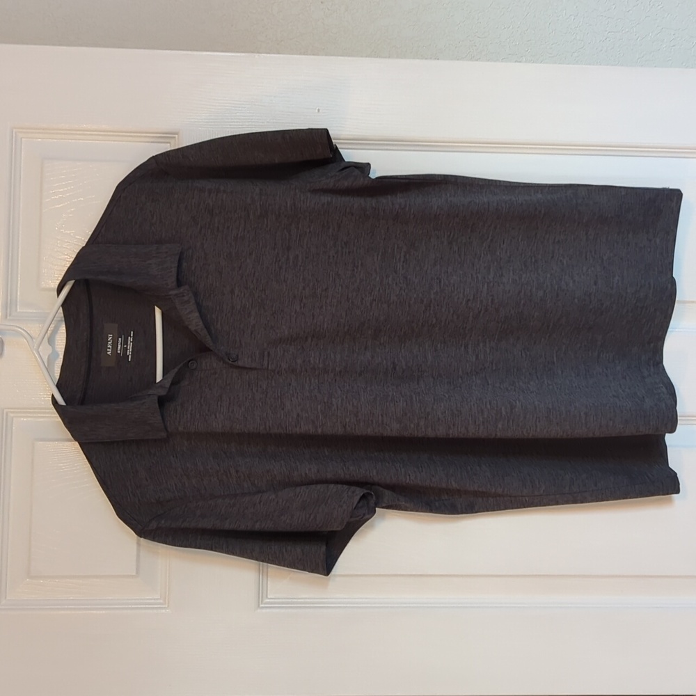 Alfani, short sleeve polo, large, black/gray